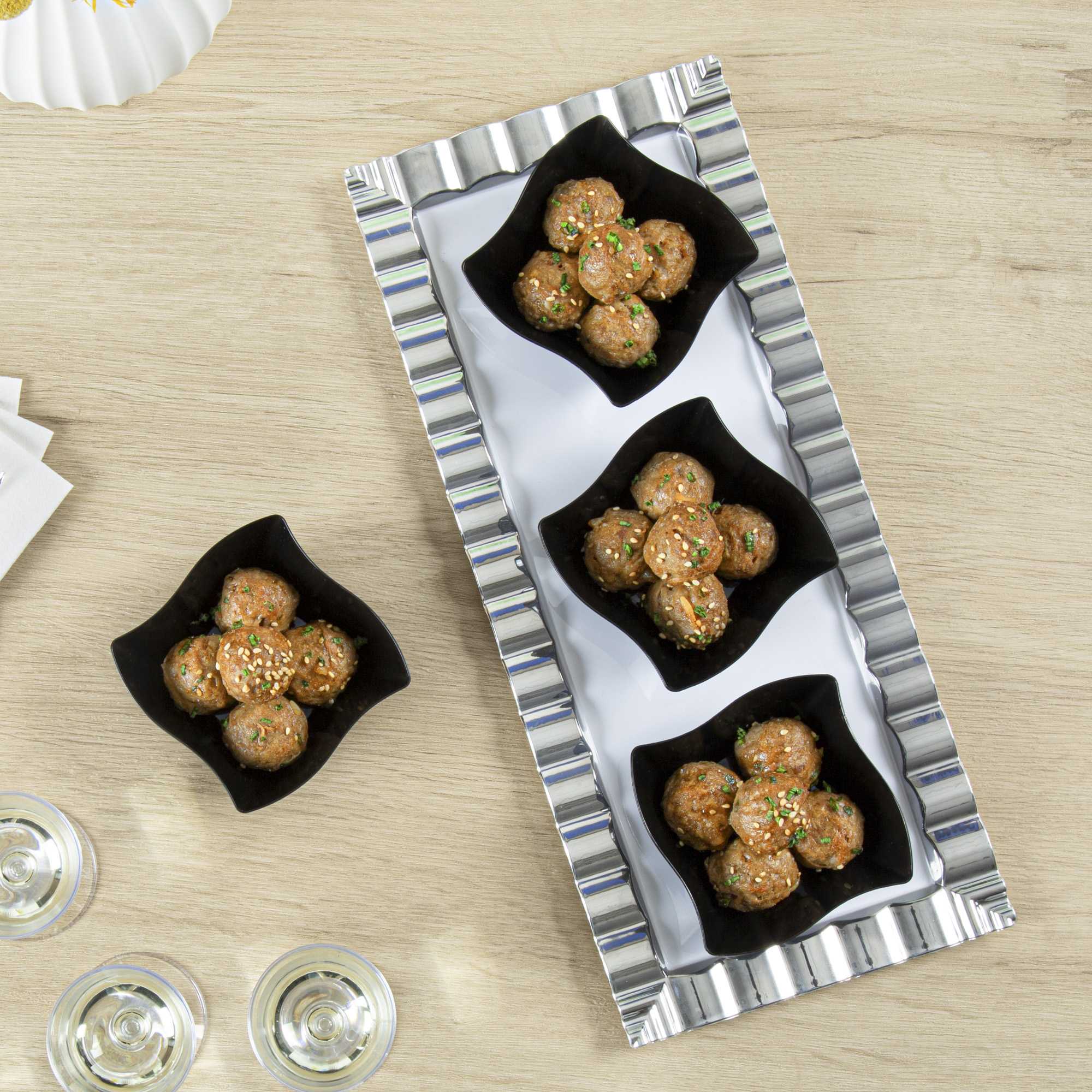 Mini Serve 6 oz Square Black Plastic Aqua Bowl - 3 1/4" x 3 1/4" x 1 1/2" - 100 count box