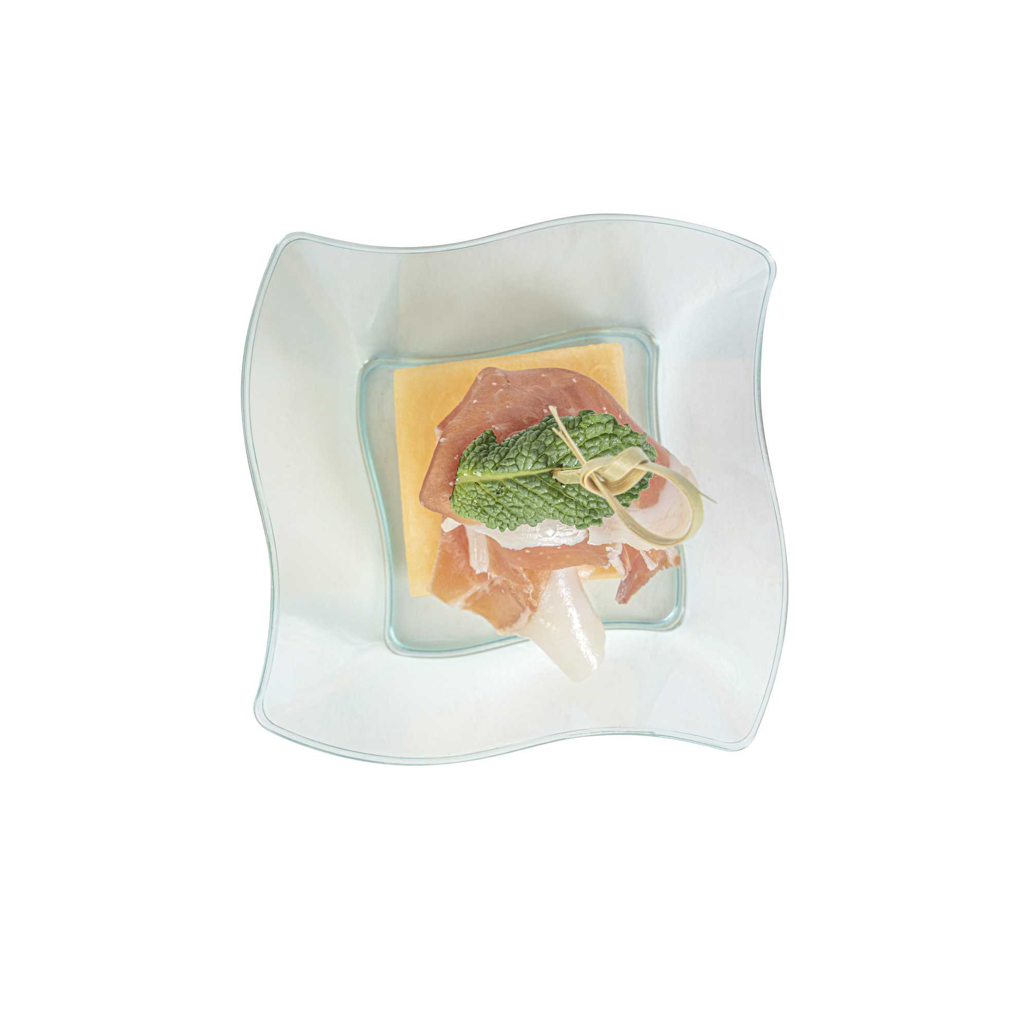 Mini Serve 6 oz Square Seagreen Plastic Aqua Bowl - 3 1/4" x 3 1/4" x 1 1/2" - 100 count box
