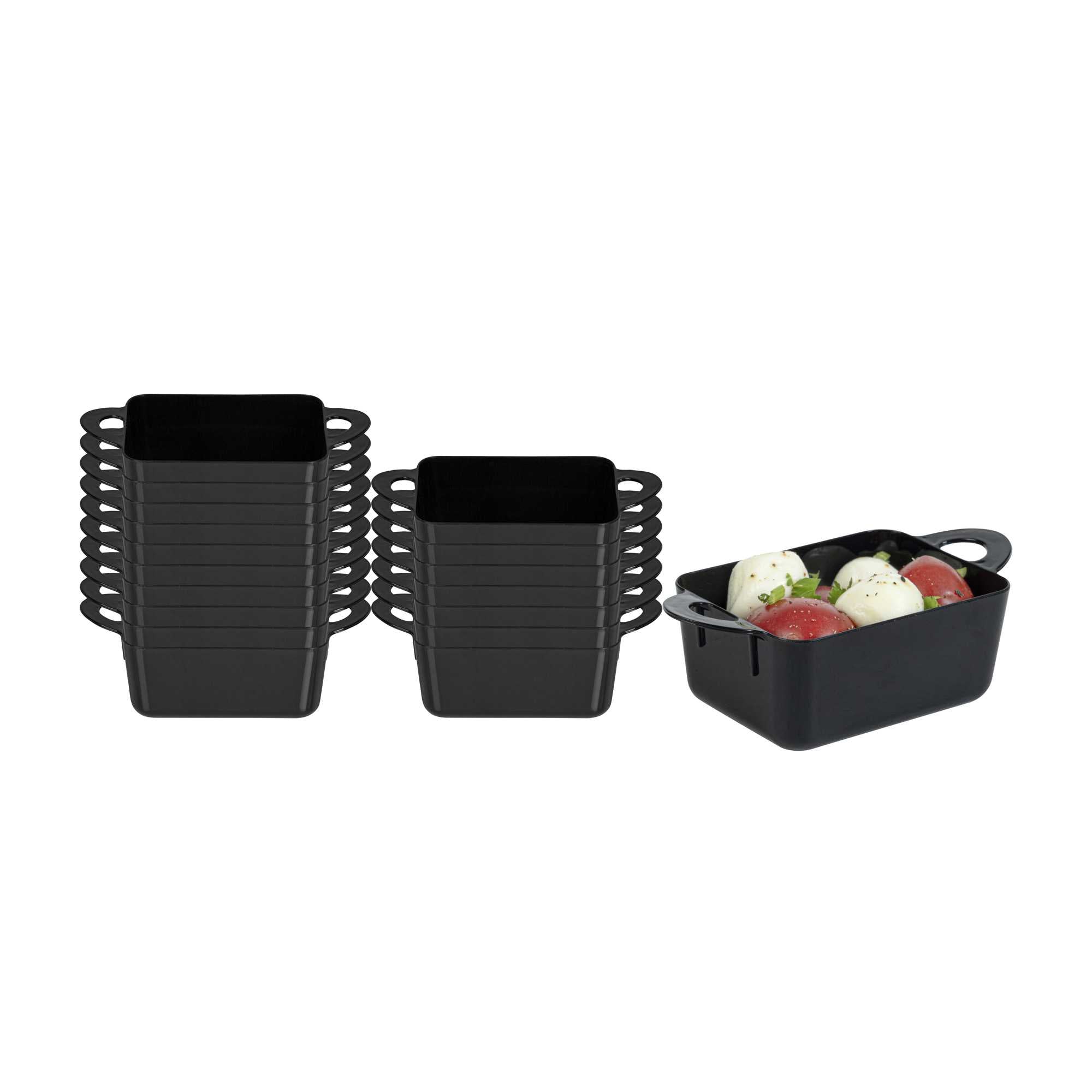 Mini Serve 3 oz Rectangle Black Plastic Cocotte - 3 3/4" x 2" x 1 1/2" - 100 count box
