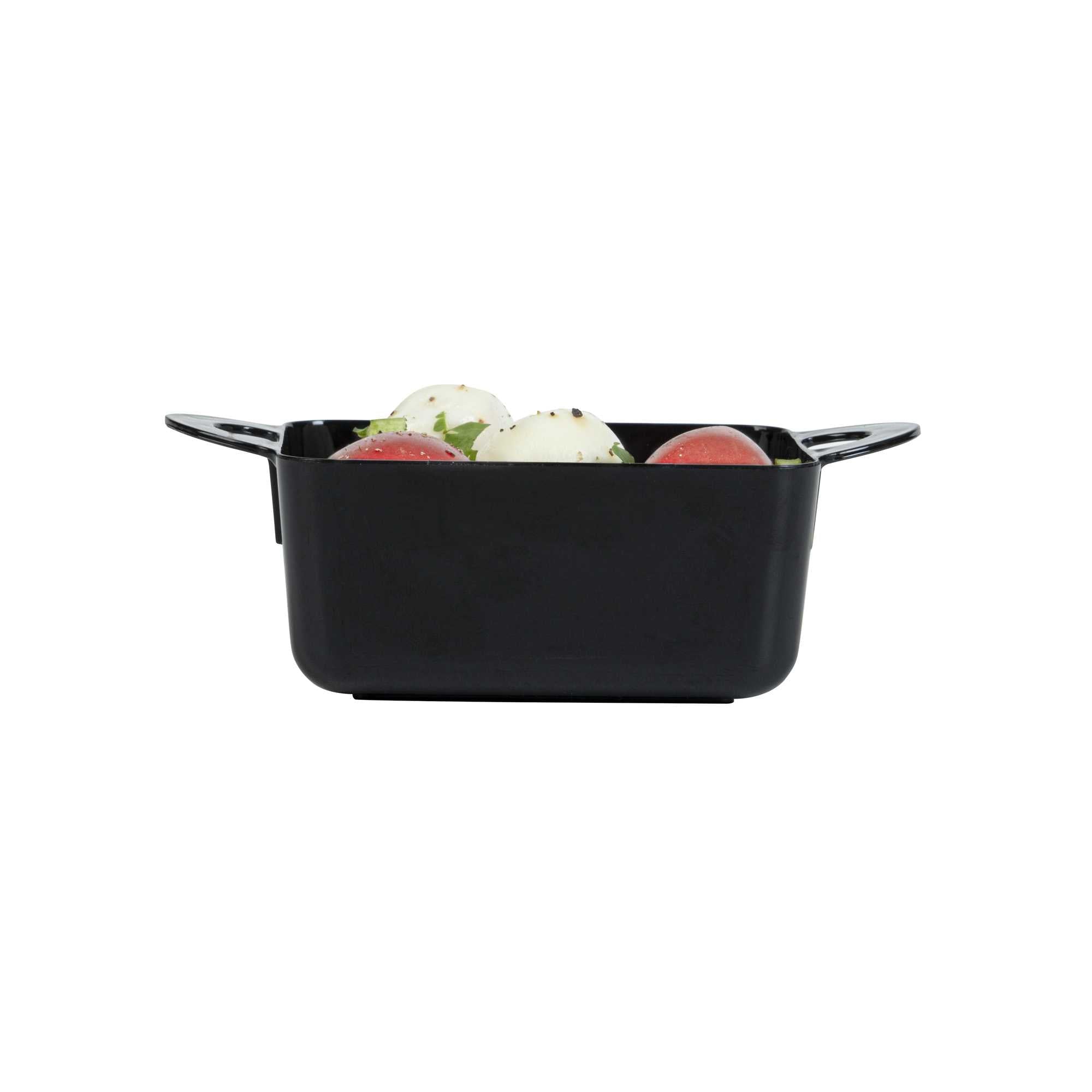 Mini Serve 3 oz Rectangle Black Plastic Cocotte - 3 3/4" x 2" x 1 1/2" - 100 count box