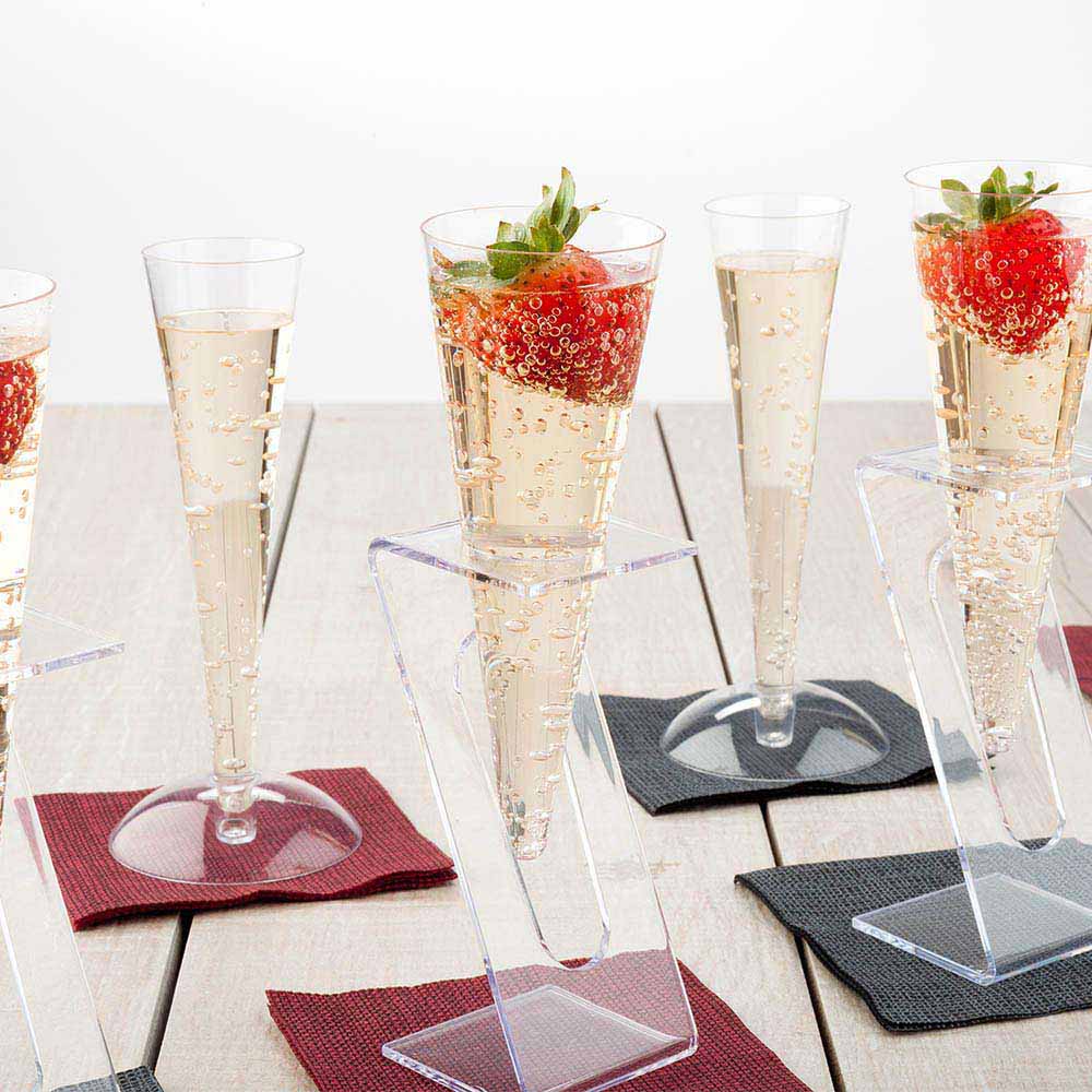 Bev Tek Clear Plastic Individual Champagne Flute Stand - 6" x 2 1/4" x 2 1/4" - 100 count box