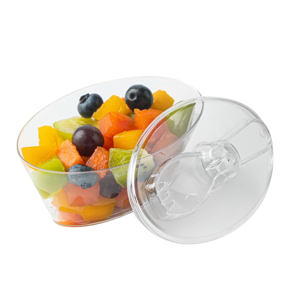 Mini Serve 4 oz Oval Clear Plastic Deli Cup - with Spork in Lid - 4 1/2" x 2 3/4" x 2 3/4" - 100 count box