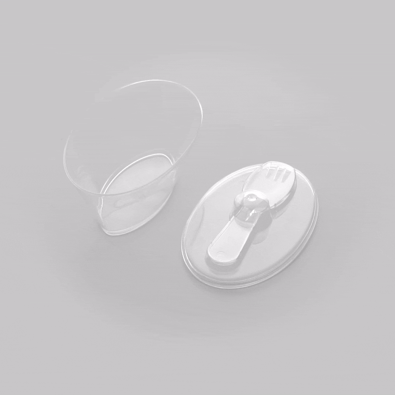 Mini Serve 4 oz Oval Clear Plastic Deli Cup - with Spork in Lid - 4 1/2" x 2 3/4" x 2 3/4" - 100 count box