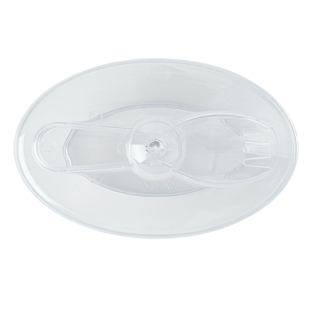 Mini Serve 4 oz Oval Clear Plastic Deli Cup - with Spork in Lid - 4 1/2" x 2 3/4" x 2 3/4" - 100 count box