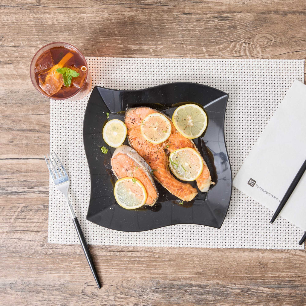 Maxi Serve Square Black Plastic Large Aqua Plate - 9" x 9" x 1/2" - 100 count box