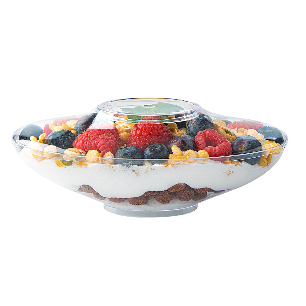 Mini Serve 6 oz Oval Clear Plastic Deli Cup - Stackable, with Lid - 5 1/2" x 3 1/4" x 2 1/2" - 100 count box