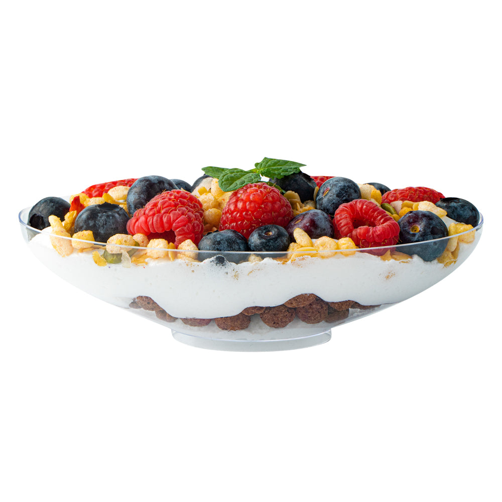 Mini Serve 6 oz Oval Clear Plastic Deli Cup - Stackable, with Lid - 5 1/2" x 3 1/4" x 2 1/2" - 100 count box