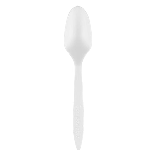 Basic Nature White CPLA Plastic Dessert Spoon - Compostable - 5" - 500 count box