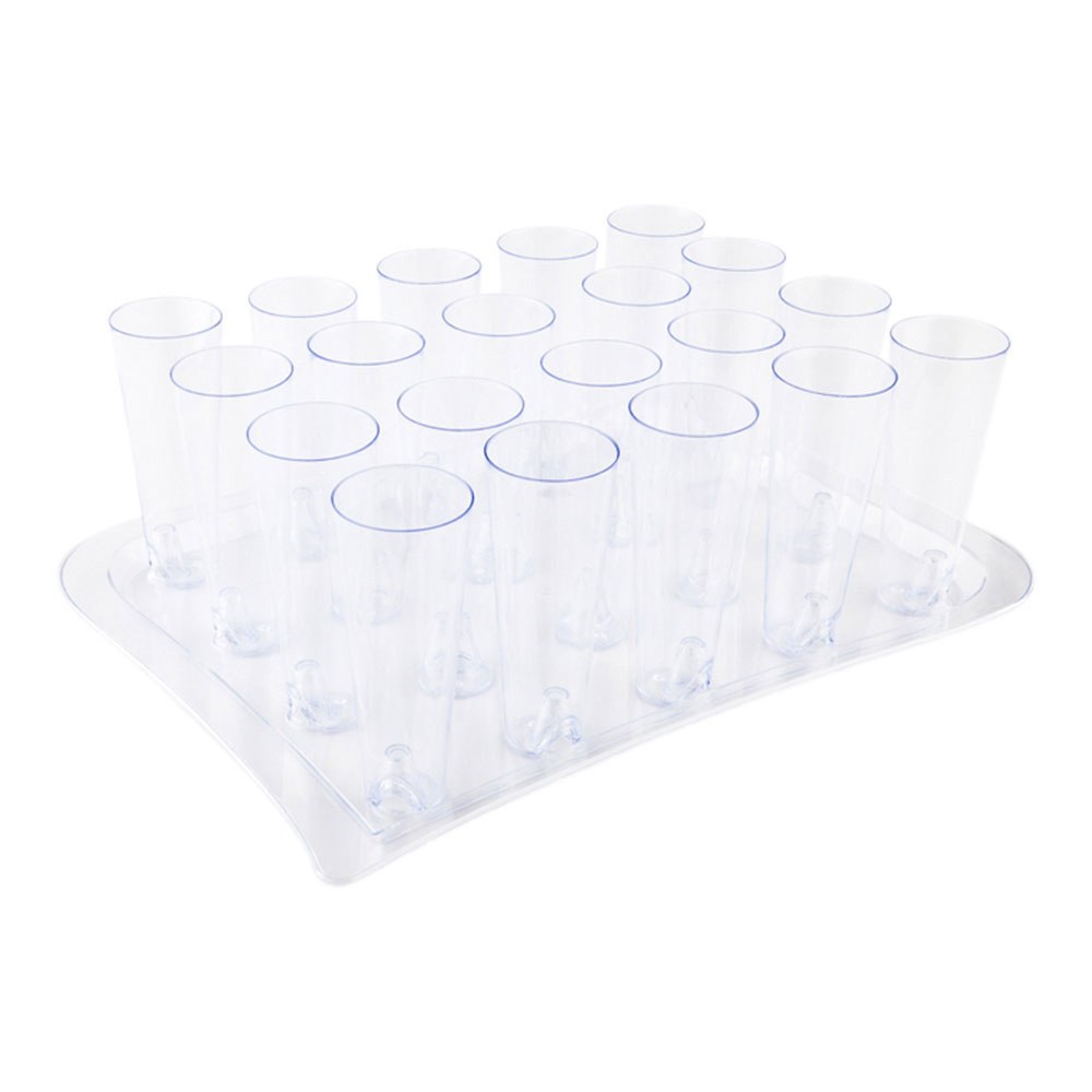 Bev Tek 5 oz Round Clear Plastic Tall Cocktail Glass - With Serving Tray - 14 1/2" x 10 1/2" x 5" - 100 count box
