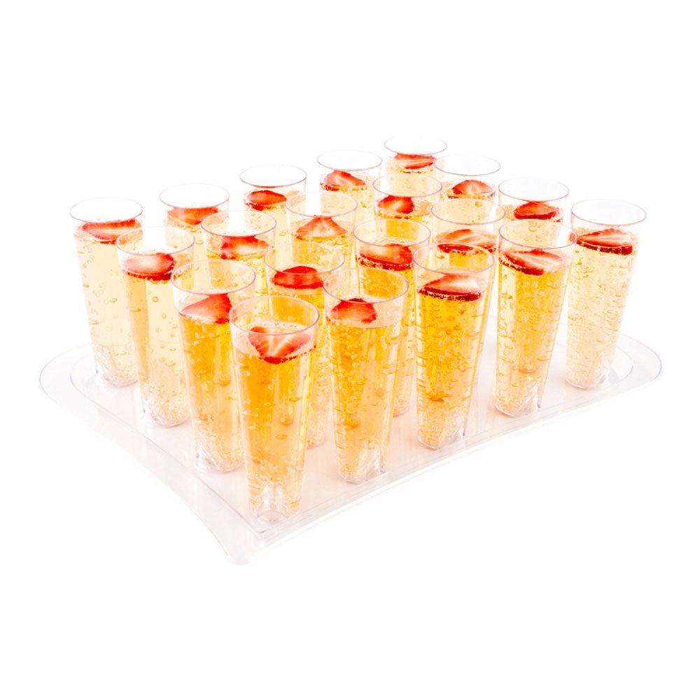 Bev Tek 5 oz Round Clear Plastic Tall Cocktail Glass - With Serving Tray - 14 1/2" x 10 1/2" x 5" - 100 count box
