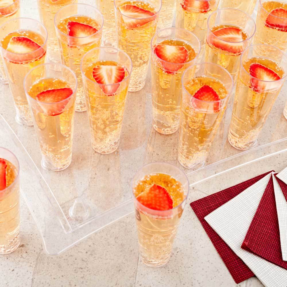 Bev Tek 5 oz Round Clear Plastic Tall Cocktail Glass - With Serving Tray - 14 1/2" x 10 1/2" x 5" - 100 count box