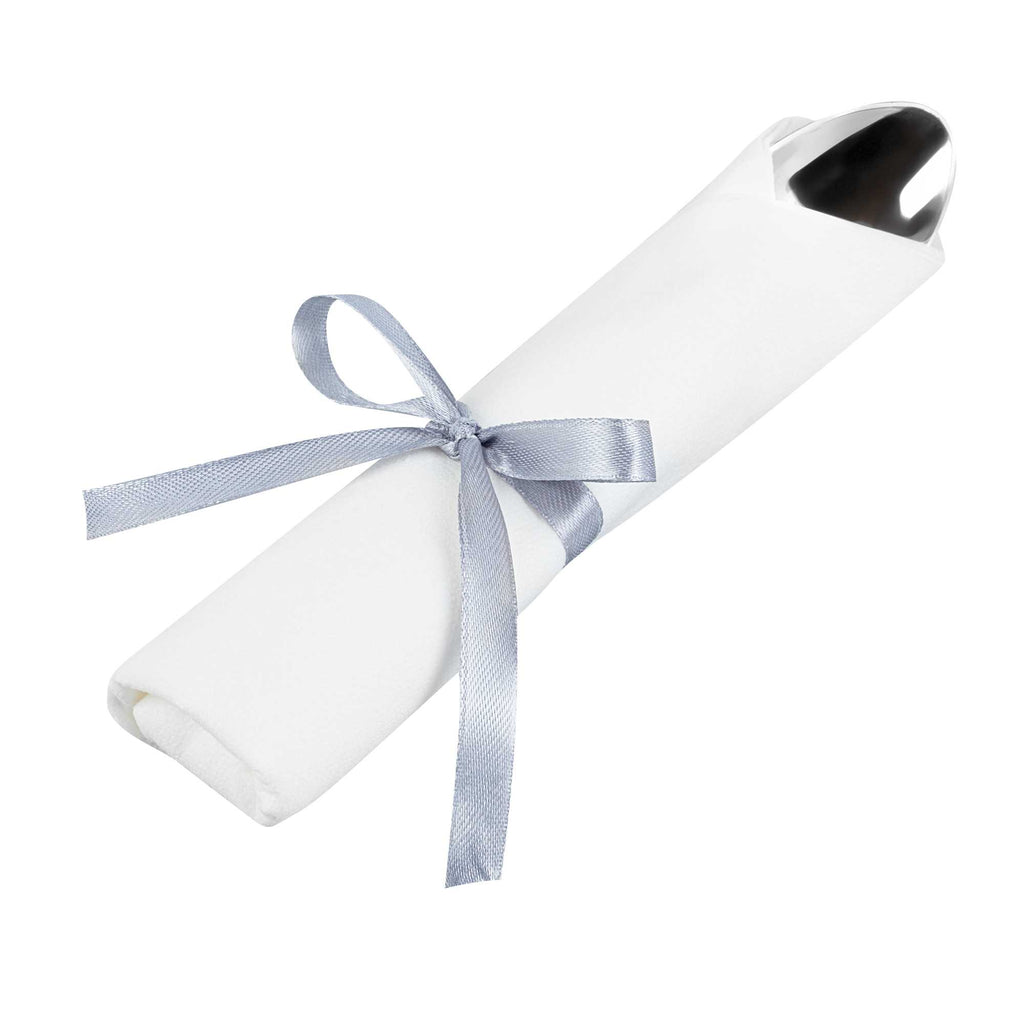 Moderna Silver Plastic Cutlery Set - with White Napkin, Silver Ribbon - 7 1/4" x 2" x 1 3/4" - 100 count box
