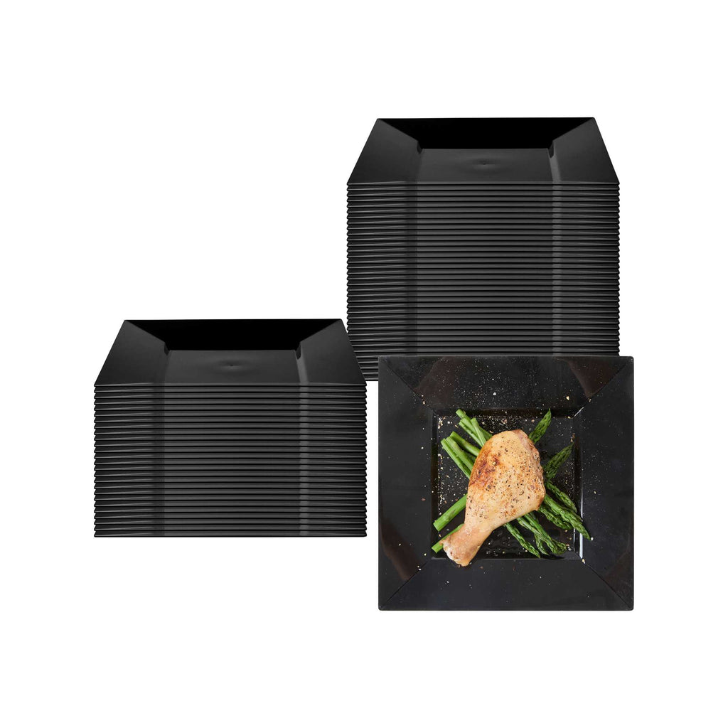 Maxi Serve Square Black Plastic Medium Plate - 8 1/4" x 8 1/4" x 1/2" - 100 count box