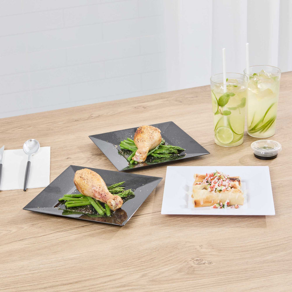 Maxi Serve Square Black Plastic Medium Plate - 8 1/4" x 8 1/4" x 1/2" - 100 count box