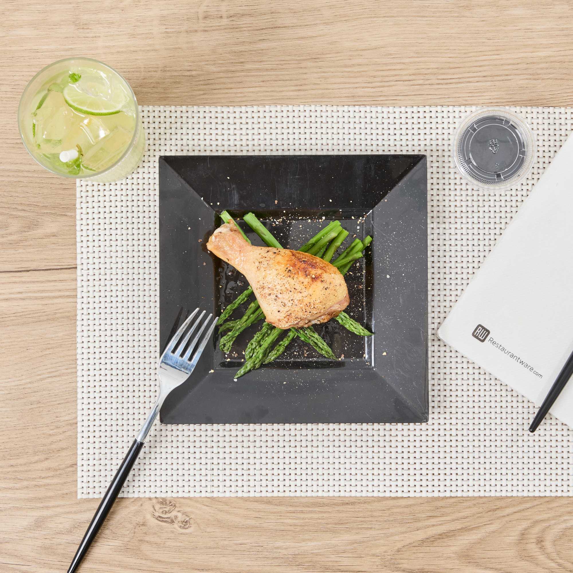 Maxi Serve Square Black Plastic Medium Plate - 8 1/4" x 8 1/4" x 1/2" - 100 count box