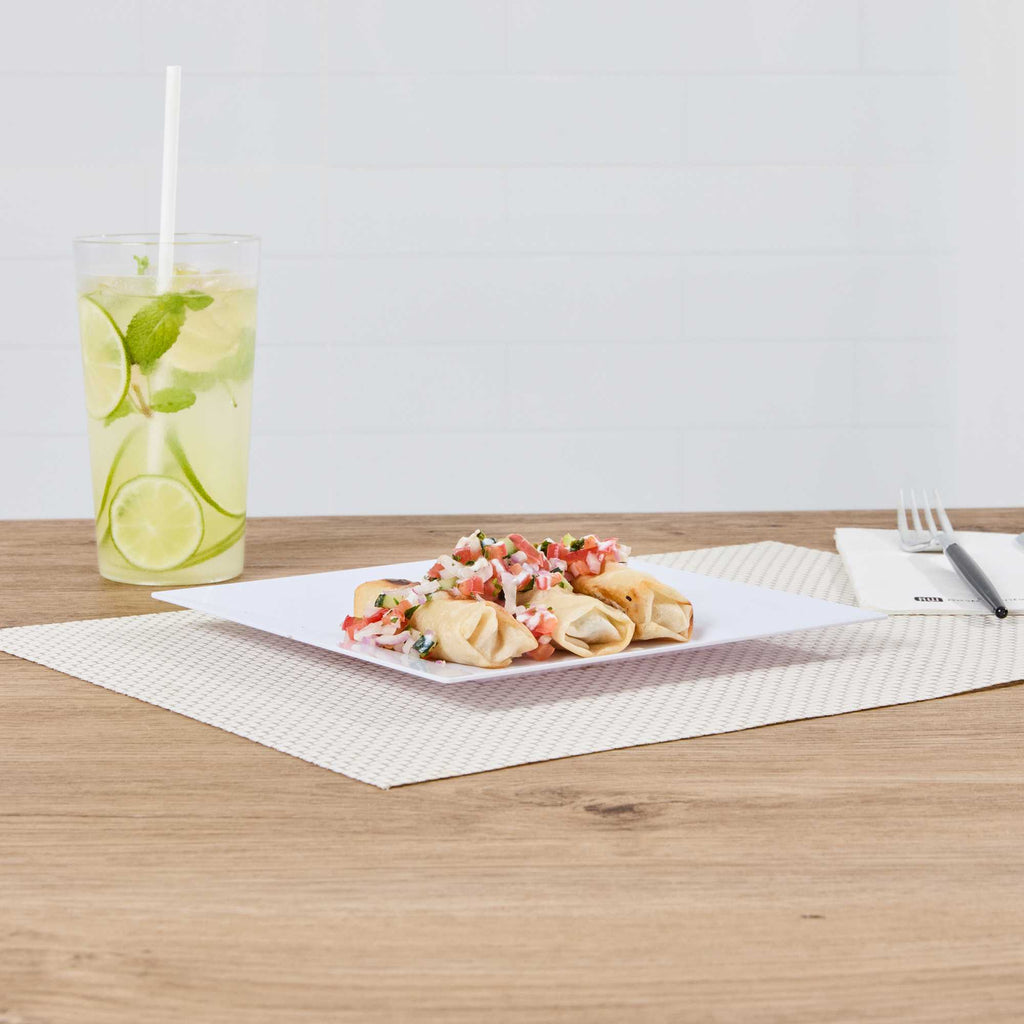 Maxi Serve Square White Plastic Medium Plate - 8 1/4" x 8 1/4" x 1/2" - 100 count box