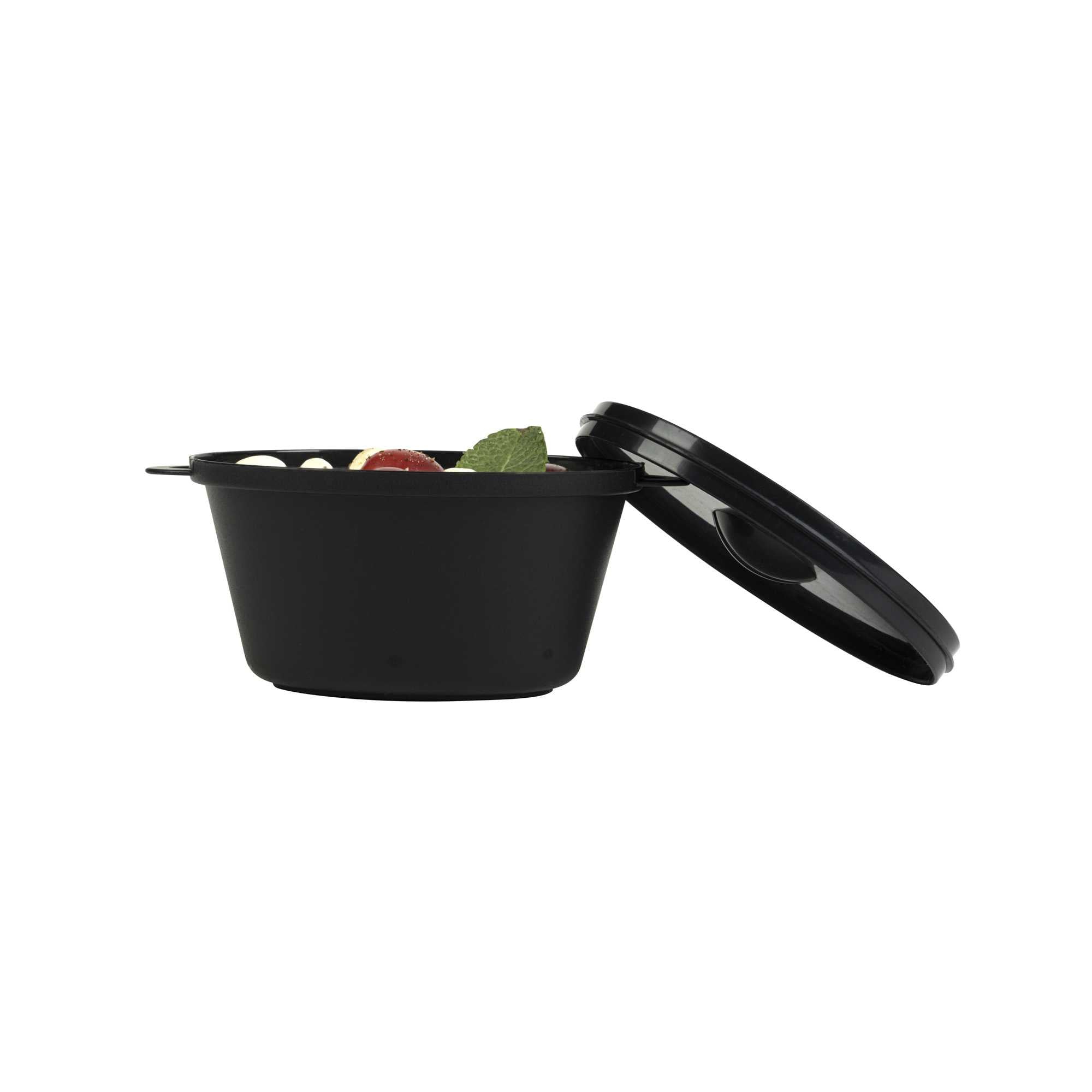 Mini Serve 12 oz Oval Black Plastic Large Kettle Dish - 6" x 4" x 2 3/4" - 100 count box