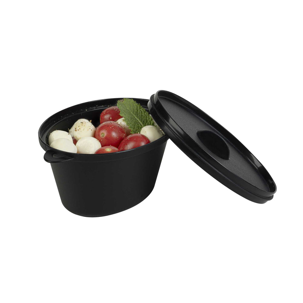 Mini Serve 12 oz Oval Black Plastic Large Kettle Dish - 6" x 4" x 2 3/4" - 100 count box