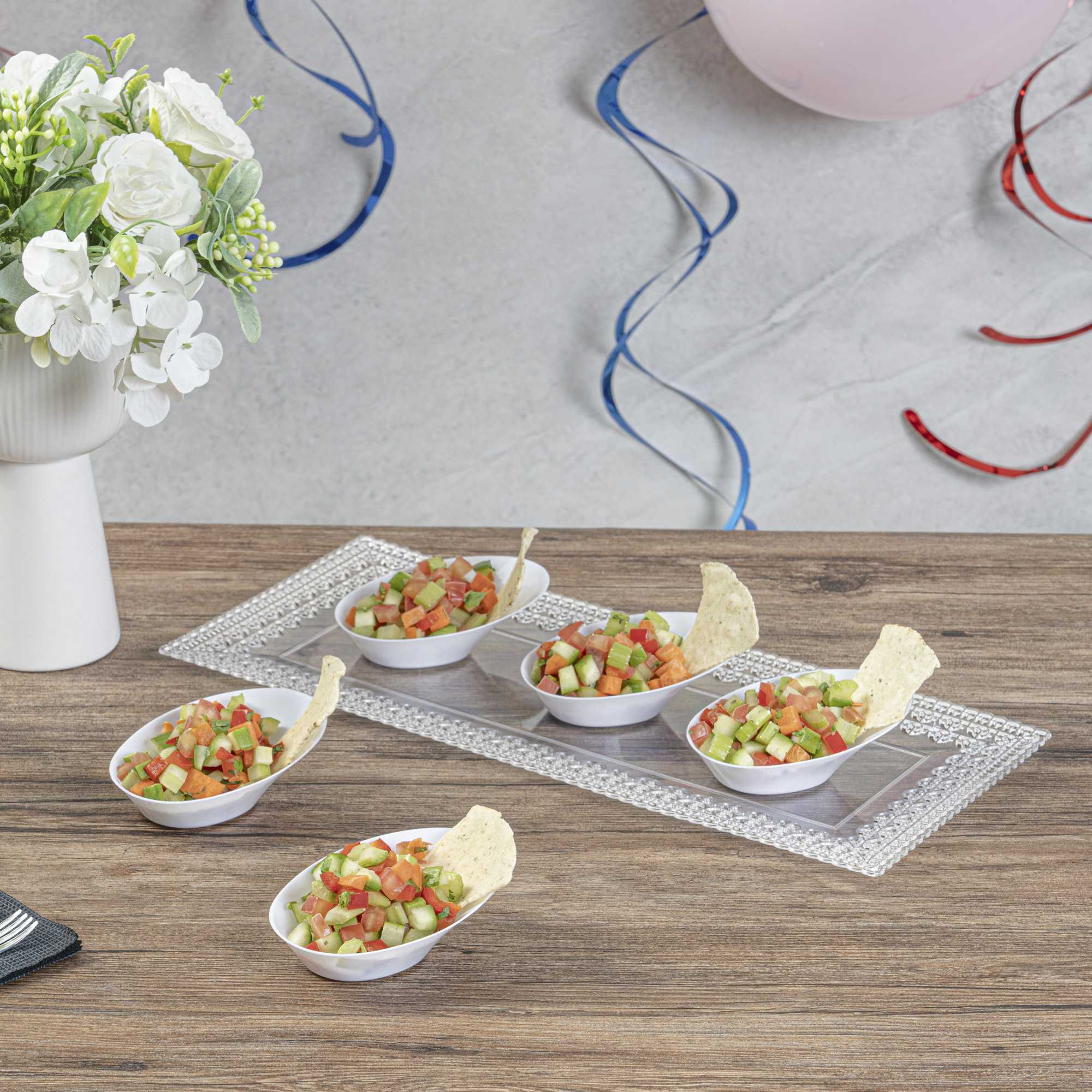 Mini Serve Oval White Plastic Ellipse Dish - 4" x 3" x 1 1/4" - 100 count box