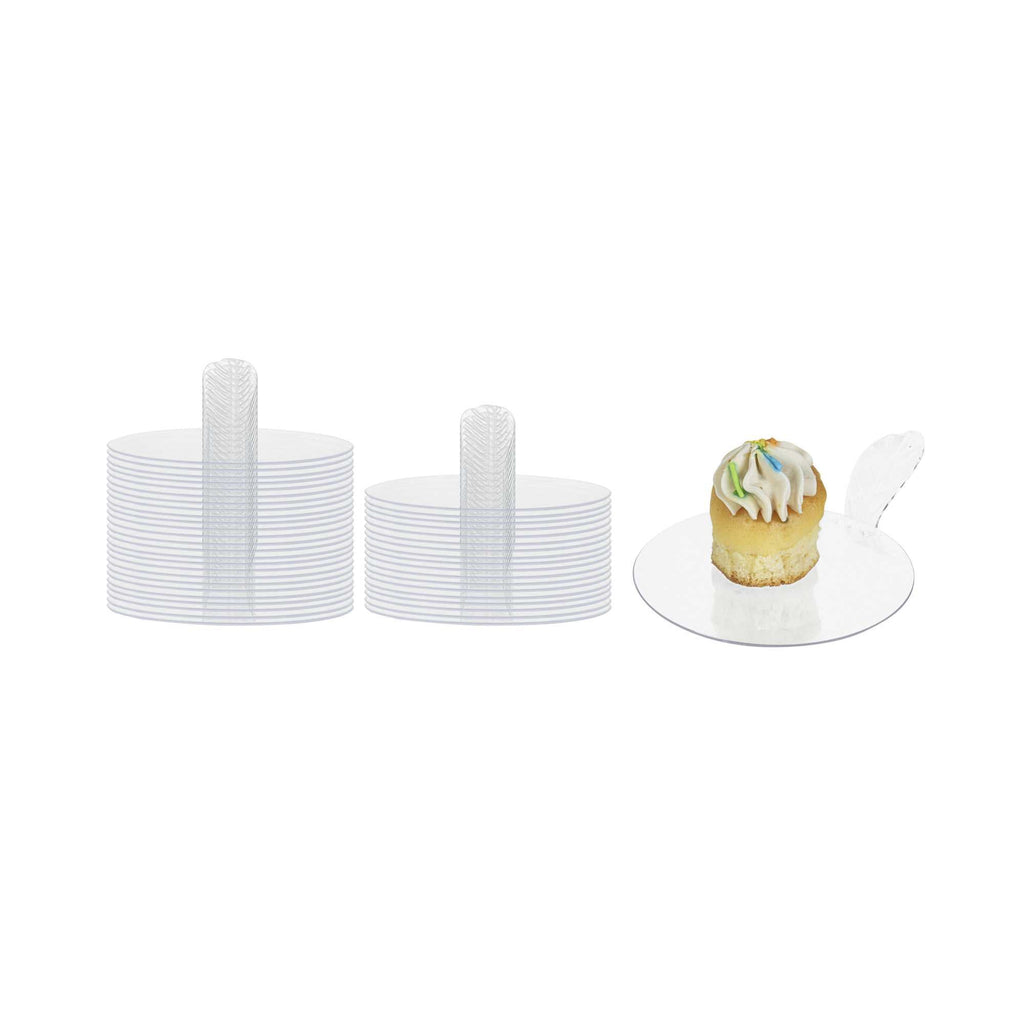 Pastry Tek Round Clear Plastic Pastry Pallet - 3" x 3" x 1" - 25 count box
