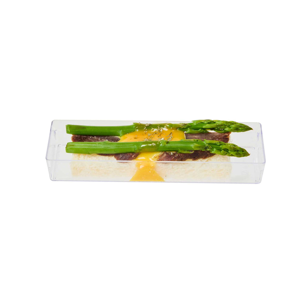 Mini Serve Rectangle Clear Plastic Modern Plate - 5 1/4" x 1 3/4" x 3/4" - 100 count box