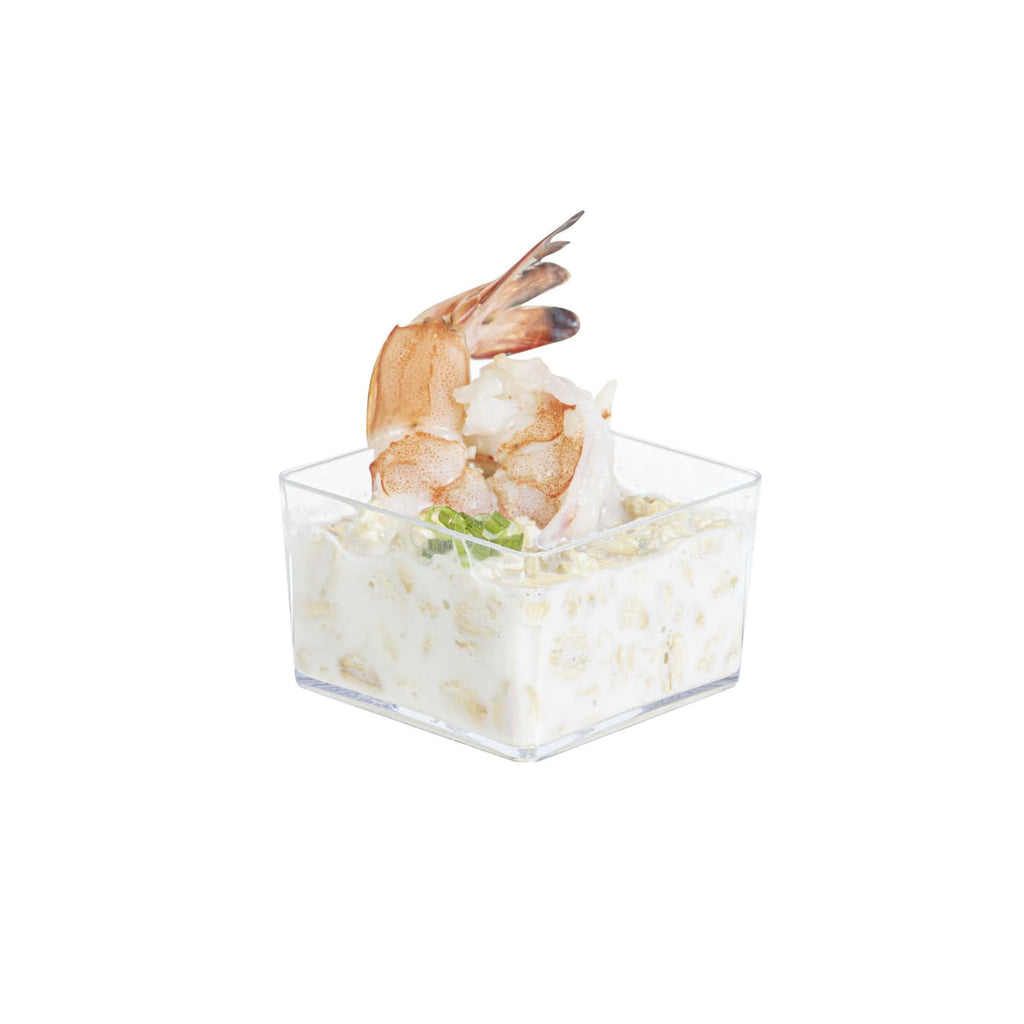 1 oz Square Clear Plastic Short Quadrato Cup - 1 3/4" x 1 3/4" x 1" - 100 count box