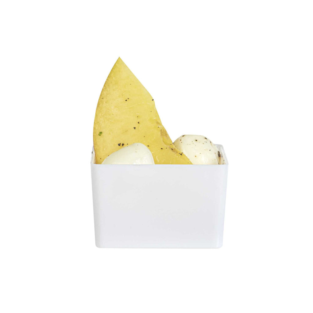 Mini Serve 2 oz Square White Plastic Short Quadrato Cup - 1 3/4" x 1 3/4" x 1" - 100 count box