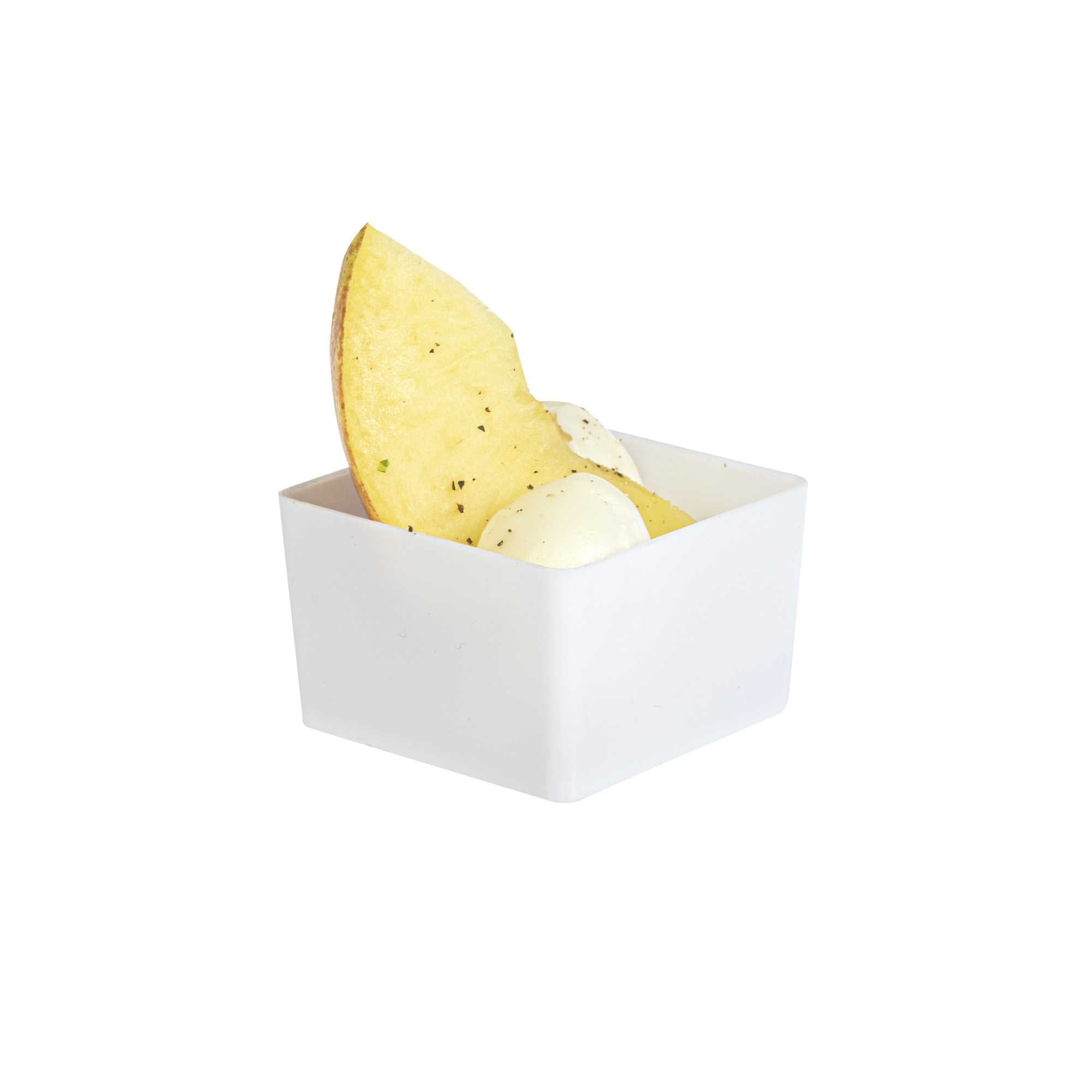 Mini Serve 2 oz Square White Plastic Short Quadrato Cup - 1 3/4" x 1 3/4" x 1" - 100 count box