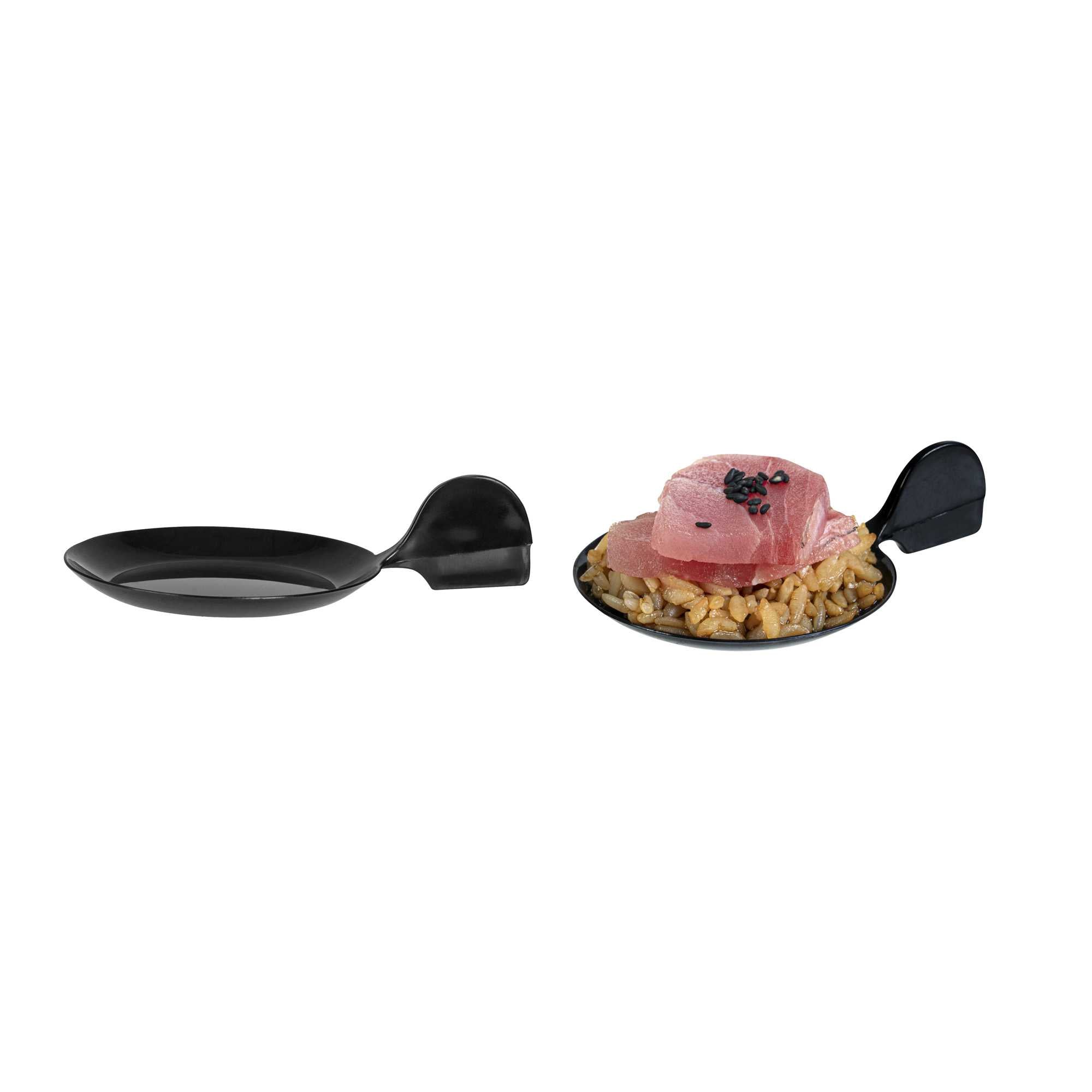 Mini Serve Fish Black Plastic Tasting Plate - 3 3/4" x 2 1/2" x 1" - 100 count box