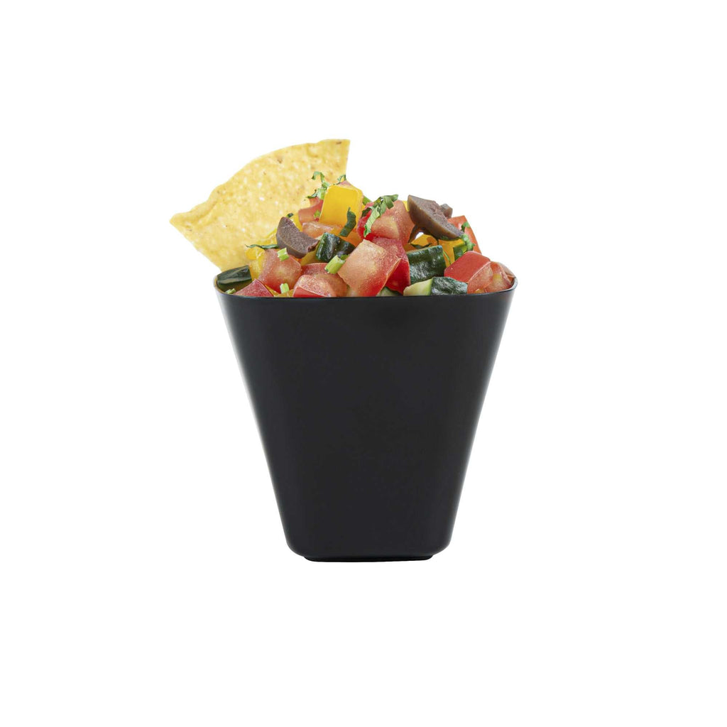 Mini Serve 4 oz Square Black Plastic Bellissima Tasting Cup - 2 1/2" x 2 1/2" x 2 1/4" - 100 count box