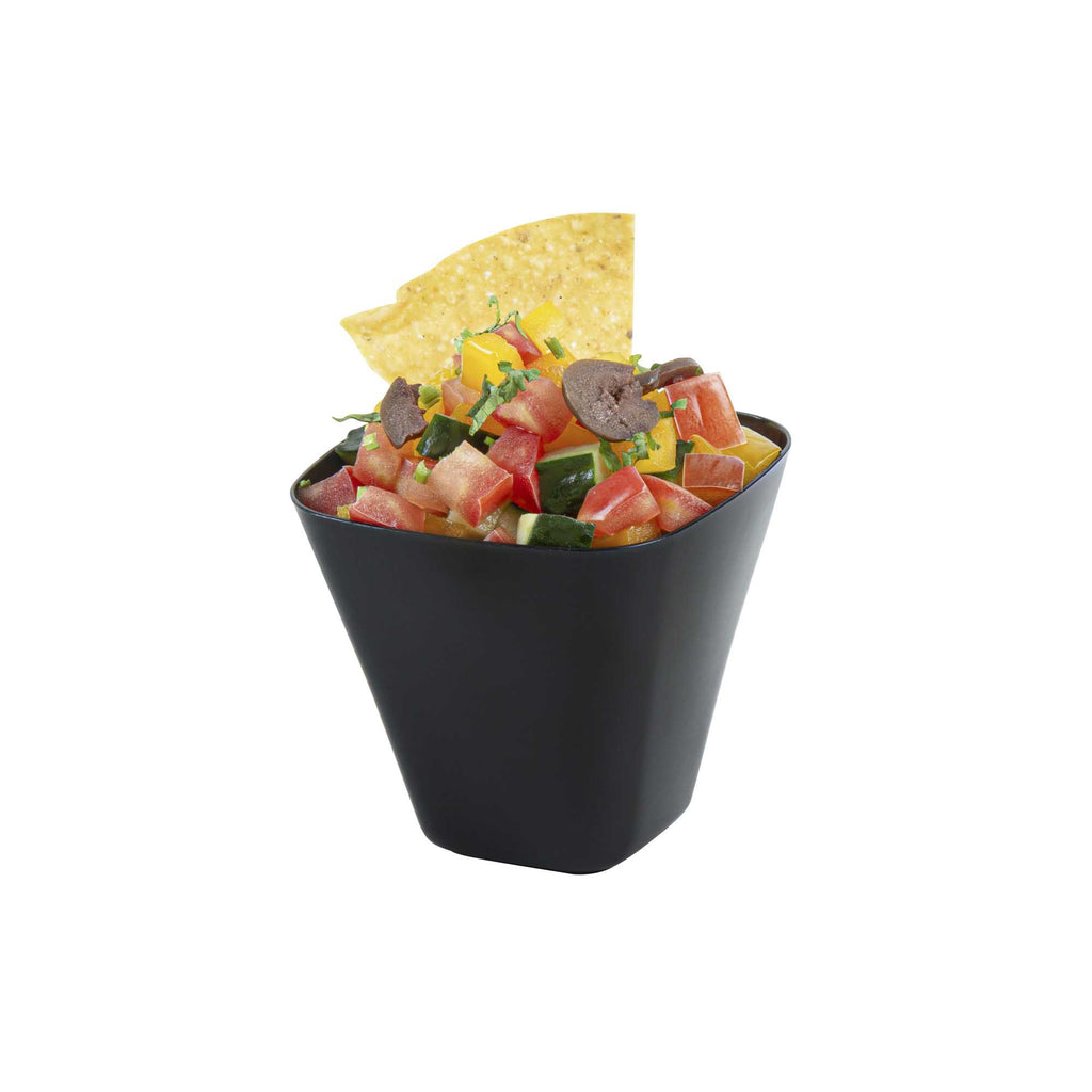 Mini Serve 4 oz Square Black Plastic Bellissima Tasting Cup - 2 1/2" x 2 1/2" x 2 1/4" - 100 count box