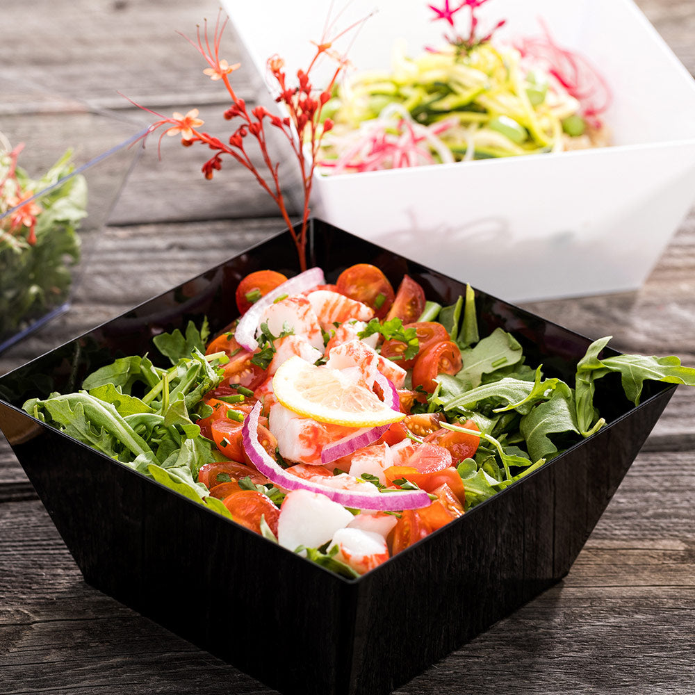 Maxi Serve 18 oz Square Black Plastic Medium Modern Bowl - 6 3/4" x 6 3/4" x 3" - 25 count box