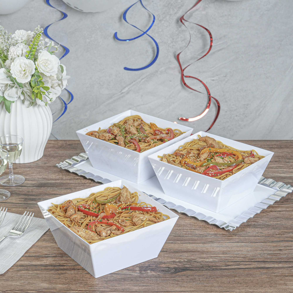 Maxi Serve 18 oz Square White Plastic Medium Modern Bowl - 6 3/4" x 6 3/4" x 3" - 25 count box