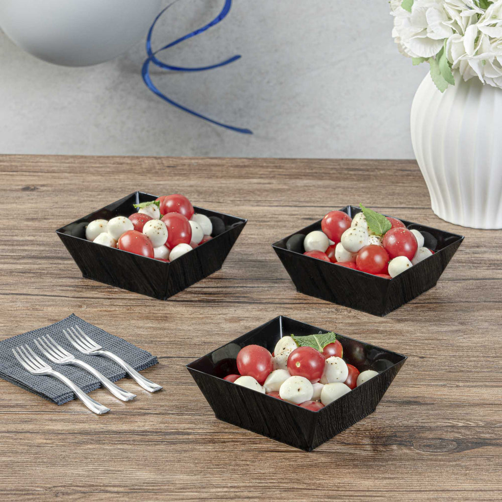 Maxi Serve 10 oz Square Black Plastic Small Modern Bowl - 4 1/4" x 4 1/4" x 1 1/2" - 25 count box