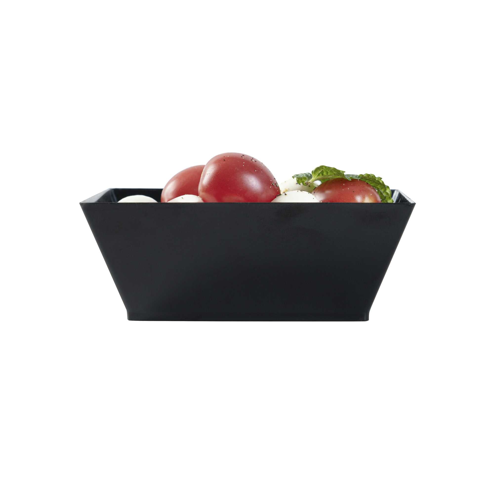 Maxi Serve 10 oz Square Black Plastic Small Modern Bowl - 4 1/4" x 4 1/4" x 1 1/2" - 100 count box