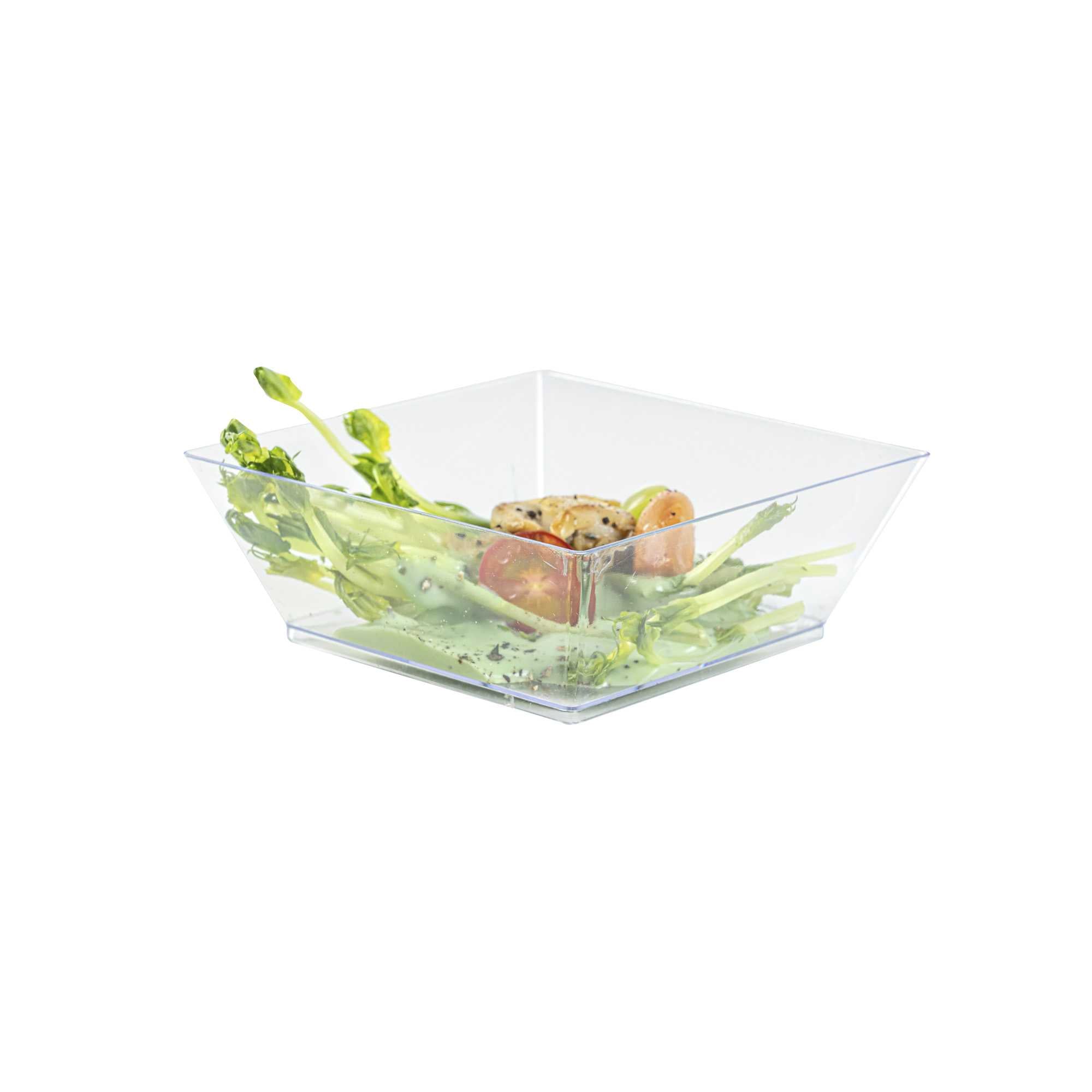 Maxi Serve 10 oz Square Clear Plastic Small Modern Bowl - 4 1/4" x 4 1/4" x 1 1/2" - 25 count box