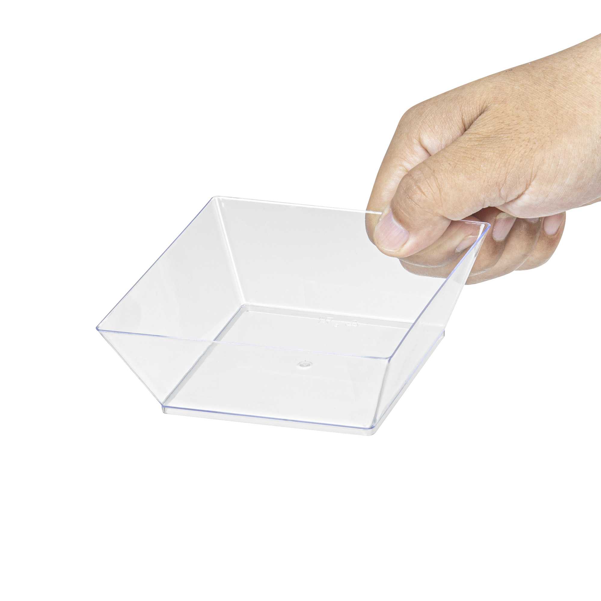 Maxi Serve 10 oz Square Clear Plastic Small Modern Bowl - 4 1/4" x 4 1/4" x 1 1/2" - 100 count box