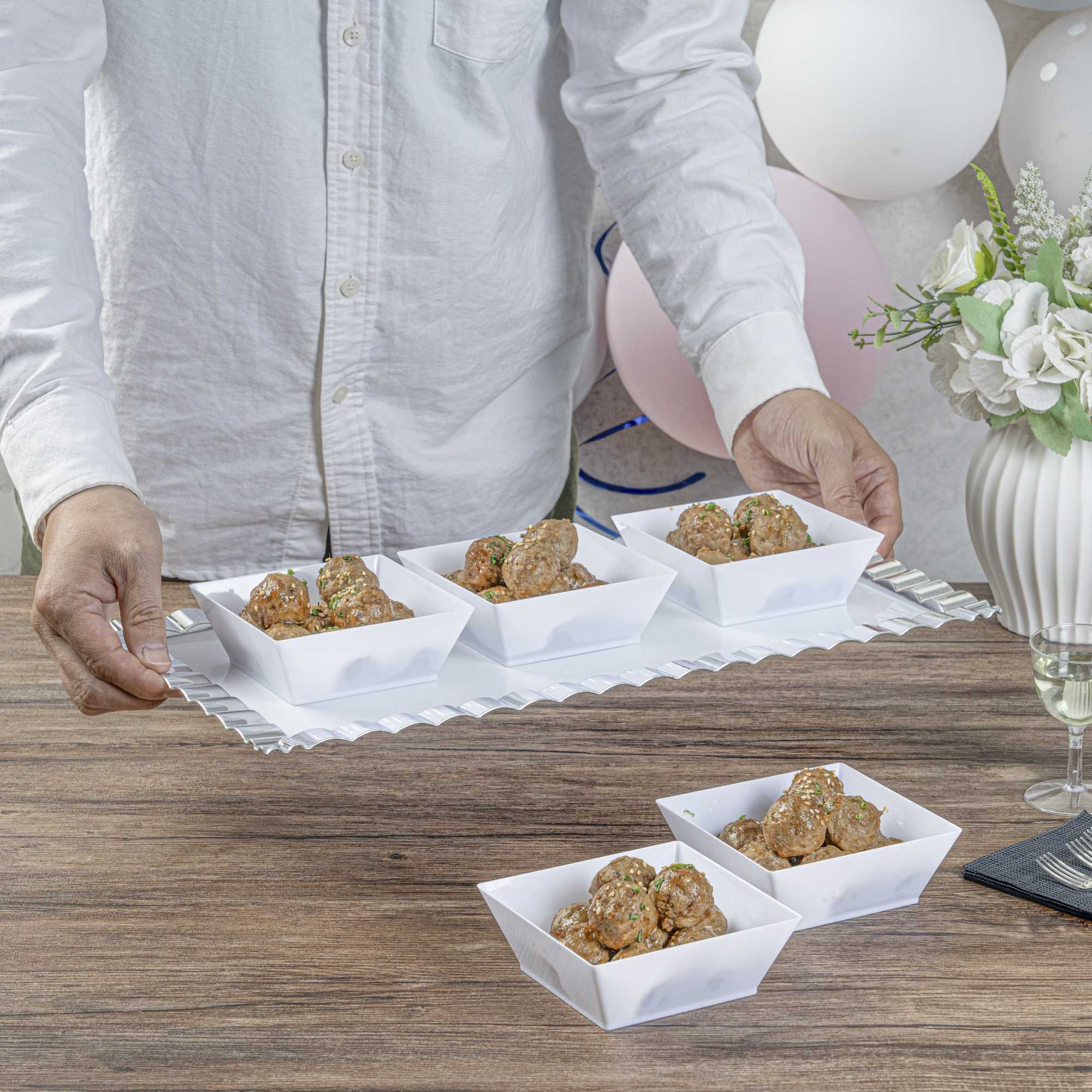Maxi Serve 10 oz Square White Plastic Small Modern Bowl - 4 1/4" x 4 1/4" x 1 1/2" - 100 count box
