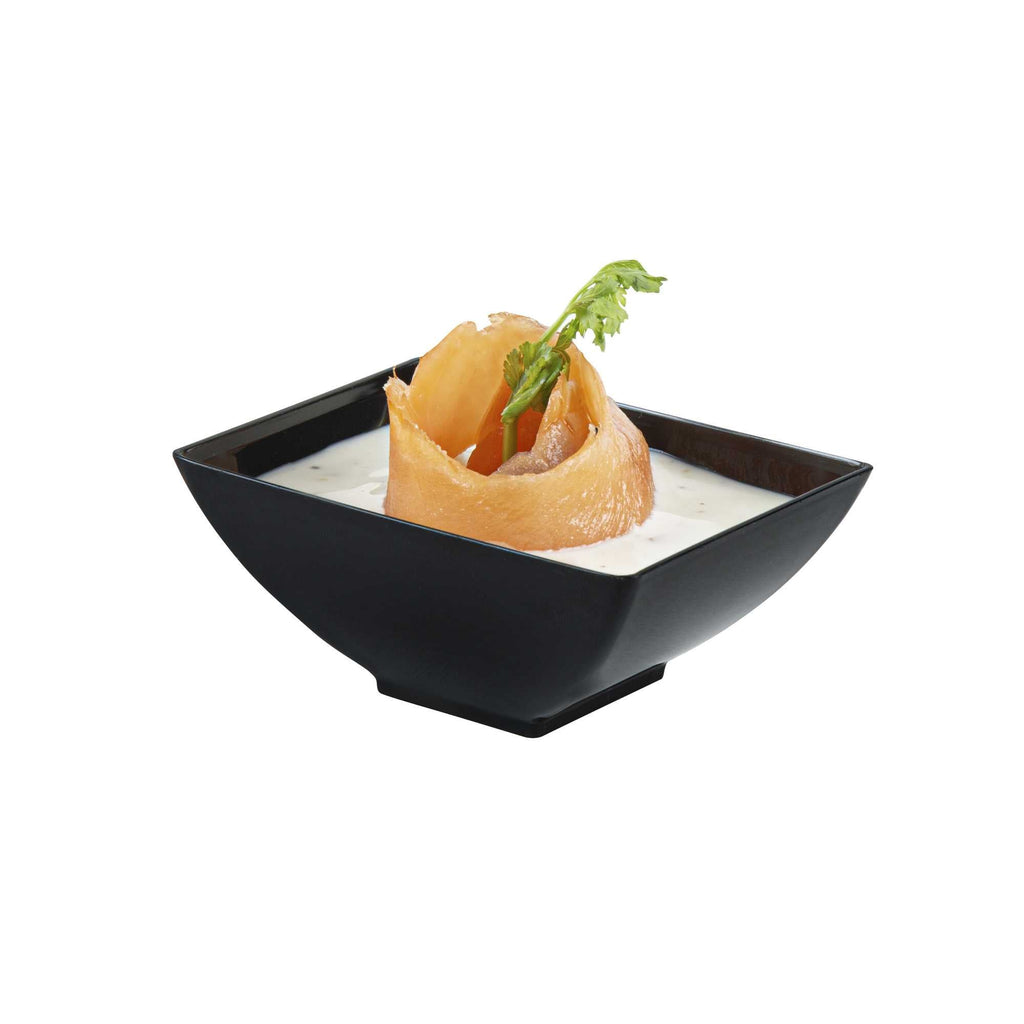 Mini Serve 3 oz Rectangle Black Plastic Small Architetto Bowl - 3 1/4" x 2 1/4" x 1 1/4" - 100 count box