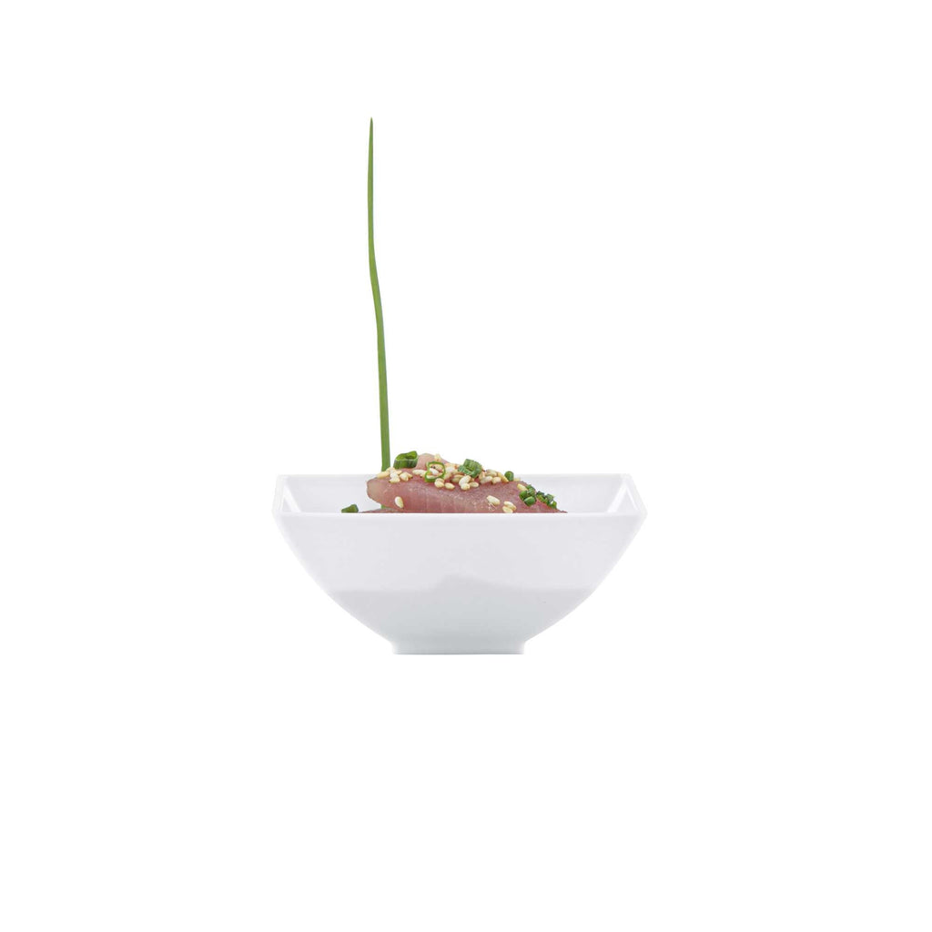 Mini Serve 3 oz Rectangle White Plastic Small Architetto Bowl - 3 1/4" x 2 1/4" x 1 1/4" - 100 count box
