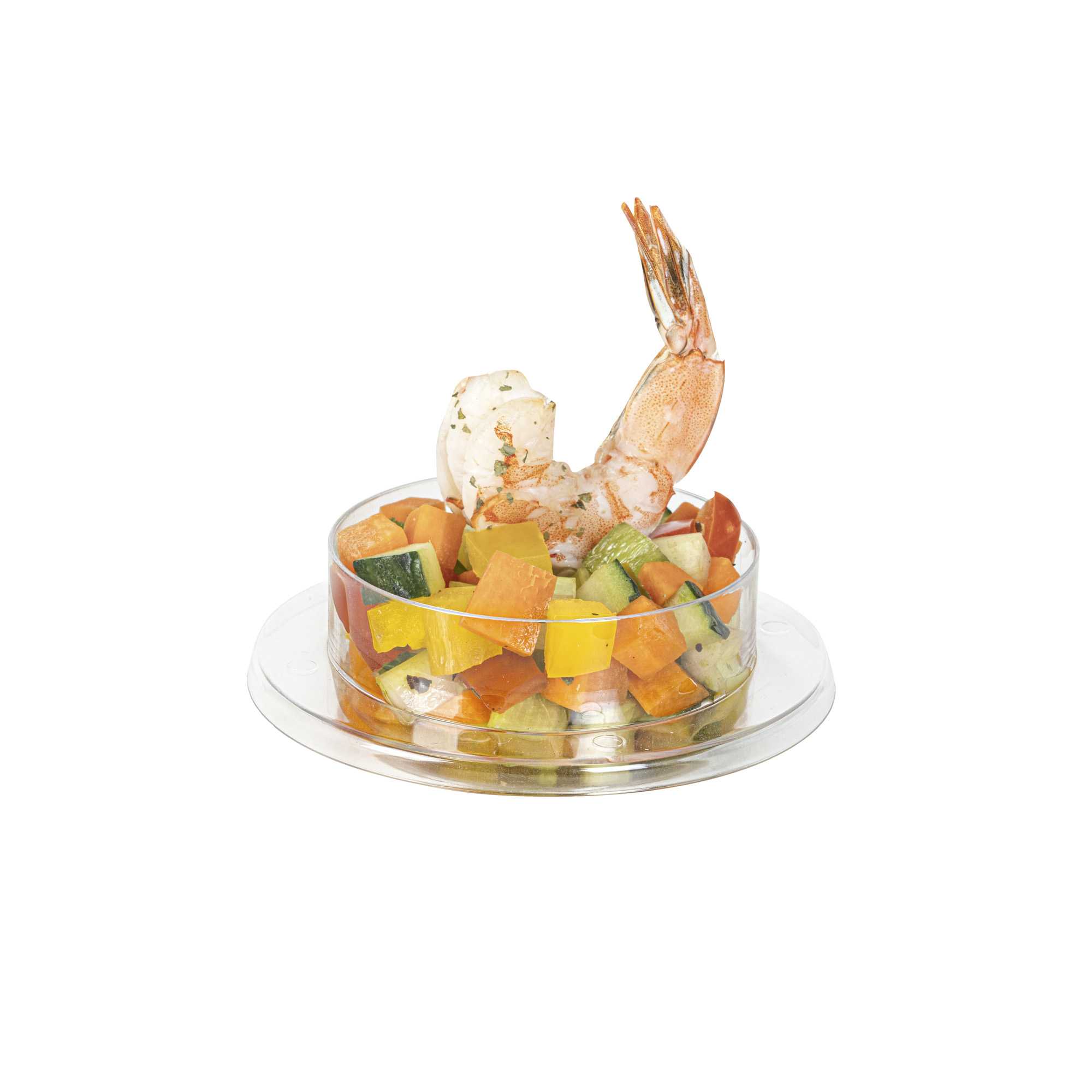 Mini Serve 3 oz Round Clear Plastic Gastronomique Petri Dish - 3 1/4" x 3 1/4" x 1" - 100 count box