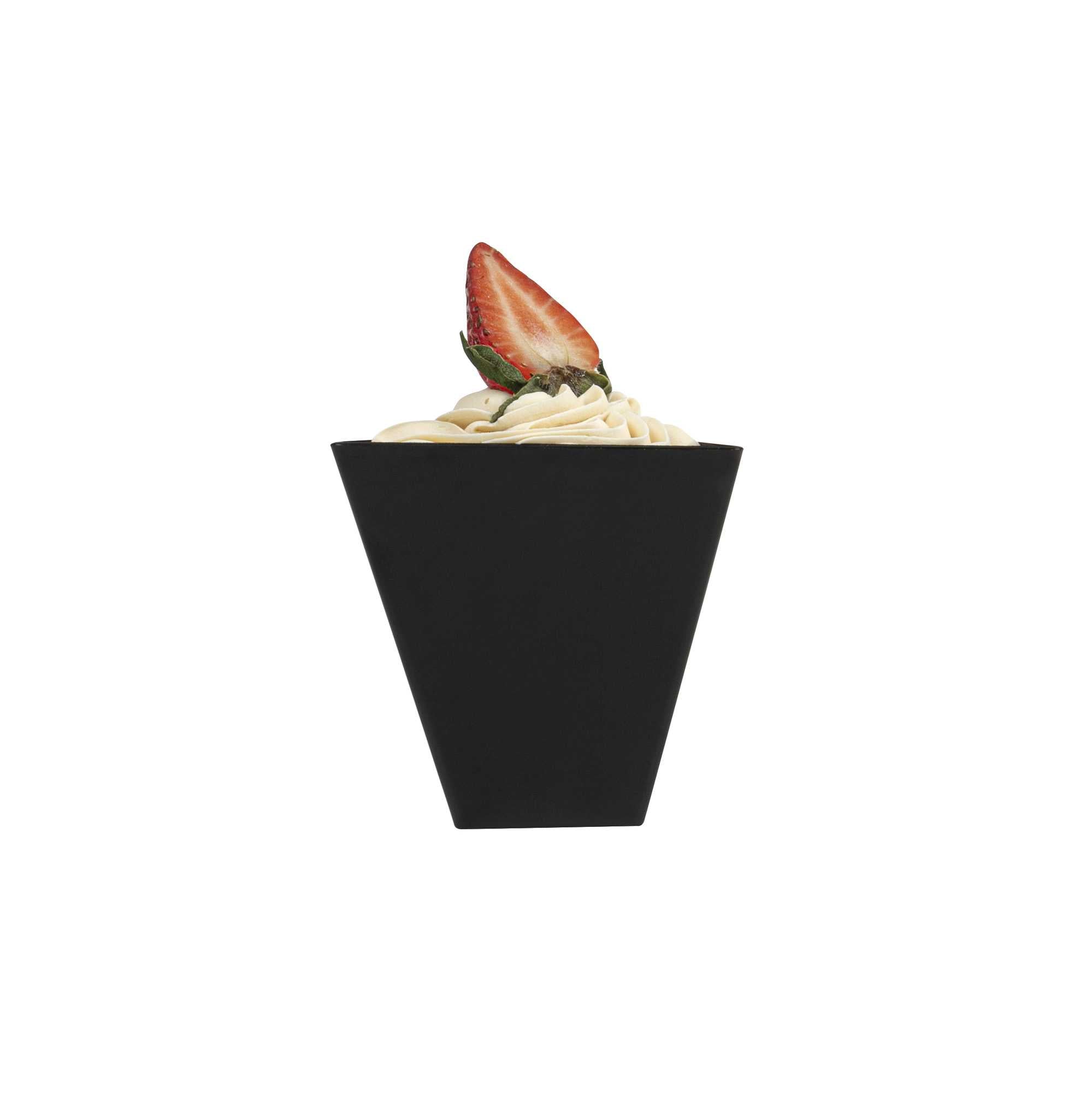 Mini Serve 4 oz Black Plastic Torcente Dessert Cup - 3" x 2 1/2" x 2 3/4" - 100 count box