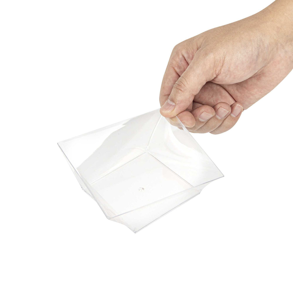 Mini Serve 7 oz Square Clear Plastic Small Girata Bowl - 4" x 4" x 1 1/2" - 100 count box