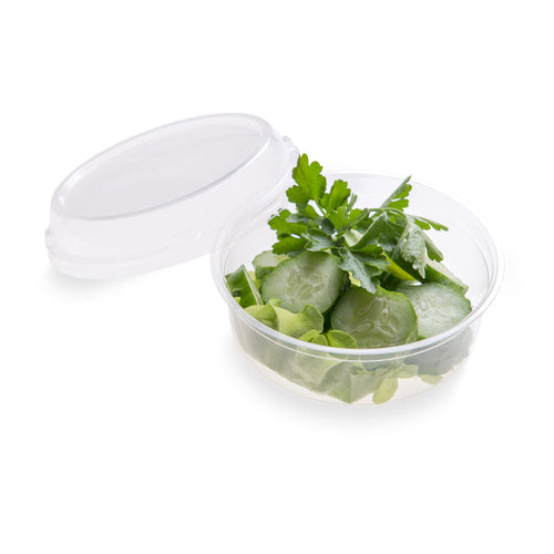 Basic Nature Round Clear Plastic Deli Container Dome Lid - Compostable - 4 1/2" x 4 1/2" x 1" - 50 count box
