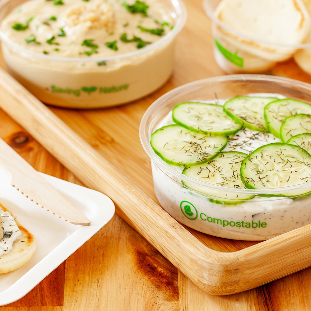 Basic Nature 8 oz Round Clear Plastic Deli Container - Compostable - 4 3/4" x 4 3/4" x 1 3/4" - 50 count box
