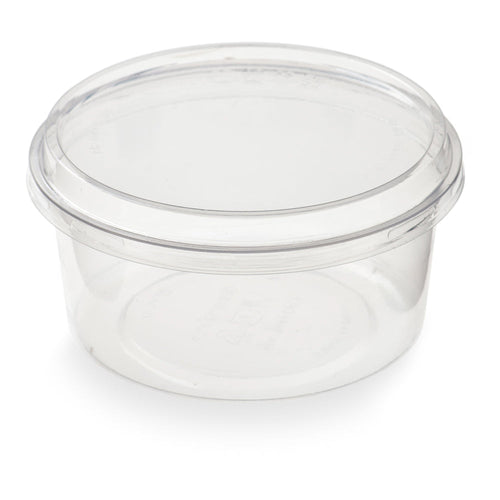 Basic Nature 12 oz Round Clear PLA Plastic To Go Deli Container - Compostable - 4 3/4" x 4 3/4" x 2 1/4" - 500 count box