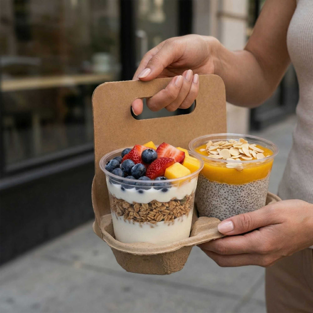Basic Nature 24 oz Round Clear PLA Plastic To Go Deli Container - Compostable - 4 3/4" x 4 3/4" x 4 1/4" - 500 count box