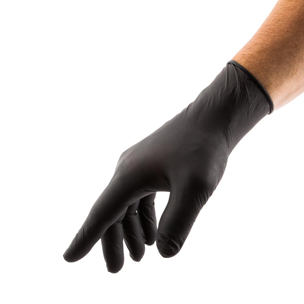 Fashion Serve Black Plastic Extra Large Nitrile Gloves - Powder Free - 9" x 4 3/4" - 100 count box
