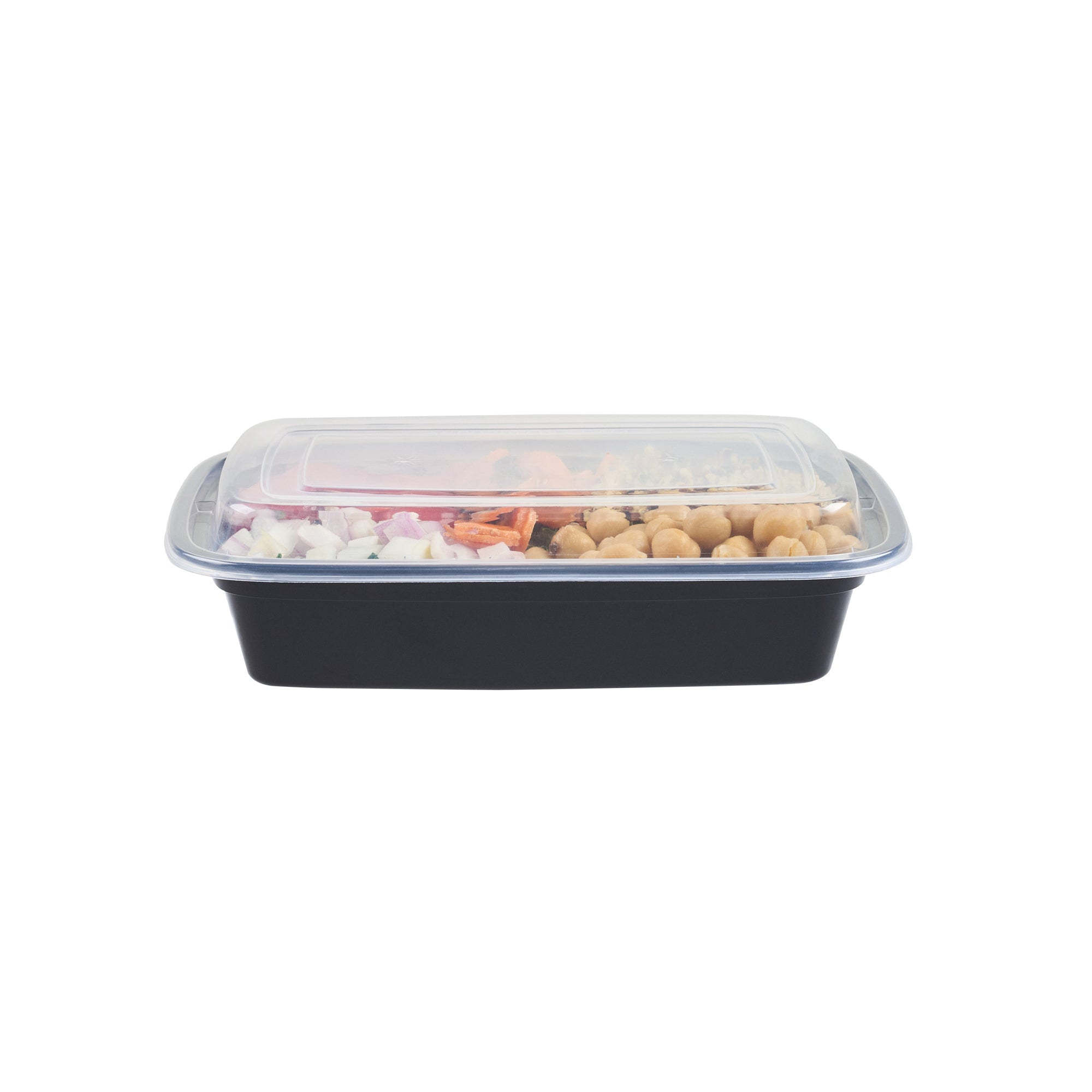 Asporto 24 oz Rectangle Black Plastic To Go Box - with Clear Lid, Microwavable - 8" x 5 1/4" x 1 3/4" - 50 count box