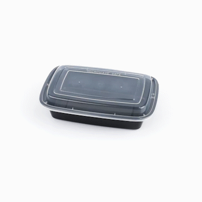 Asporto 24 oz Rectangle Black Plastic To Go Box - with Clear Lid, Microwavable - 8" x 5 1/4" x 1 3/4" - 50 count box
